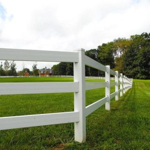 3-Rail Vinyl Complete Ranch Rail Fence Cost Start at $20 Per Ft