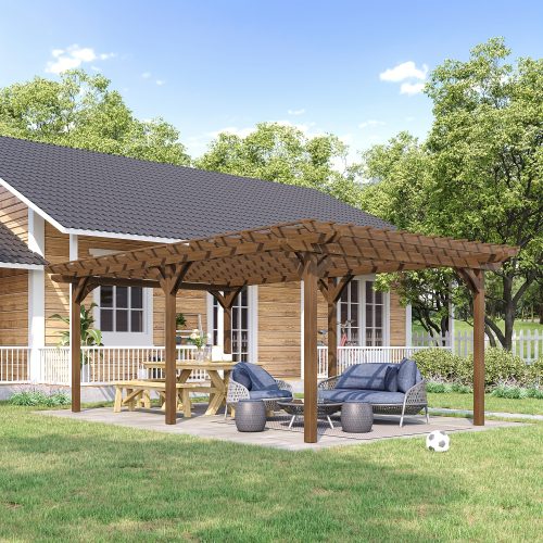 12' x 20' Wood Patio Pergola, Wood Grape Trellis - Image 7