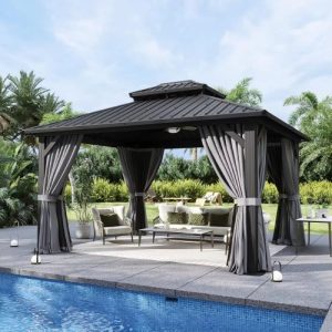 Galvanized Steel Double Roof Aluminum Frame Gazebo with Curtains