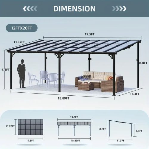 Custom Metal Wall Mounted Gazebo, Polycarbonate Panel Awning - Image 13