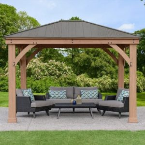 Yardistry 10' x 12' Wood Gazebo with Aluminum Roof