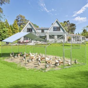 Metal Walk-in Chicken Run, 76.8" H Chicken House With UV Protection Cover
