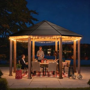 Sunjoy 15' x 15’ Daybreak Octagon Gazebo, Aluminum Roof & Steel Frame Gazebo